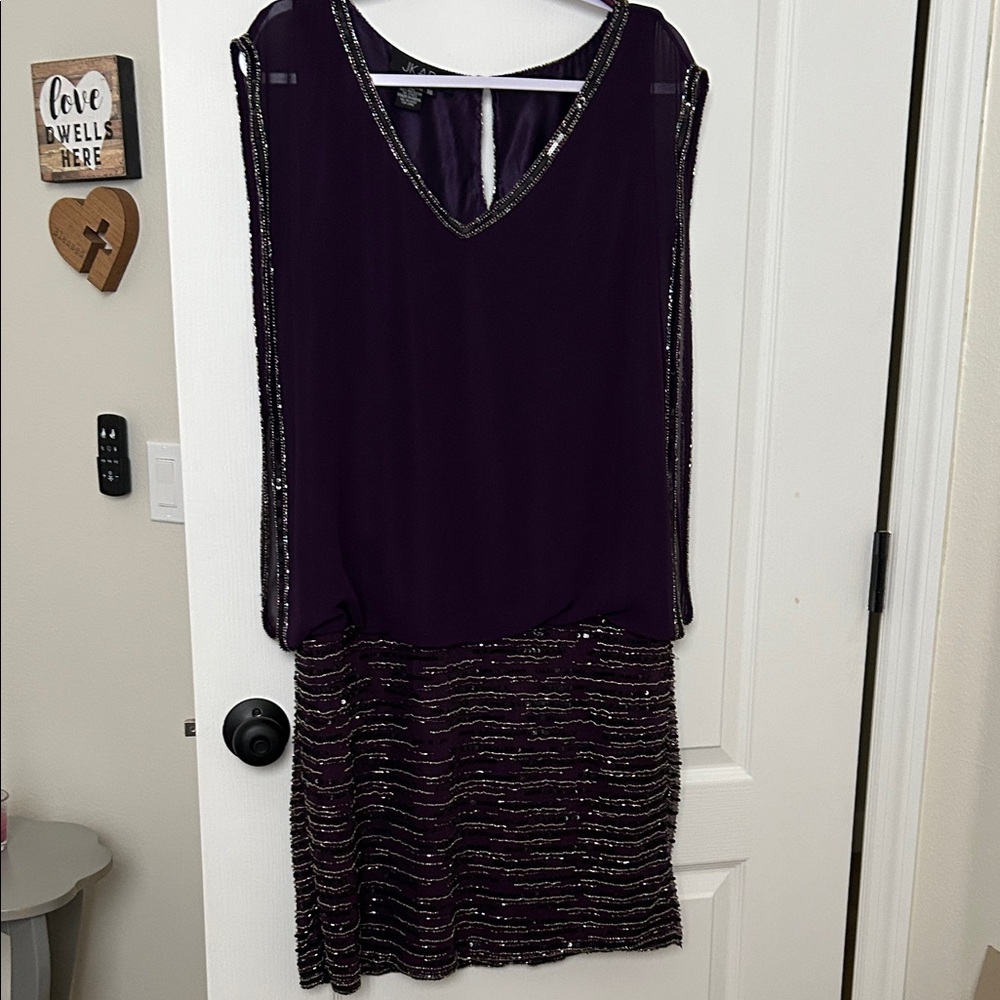 J Kara Plum Sleeveless Blouson Beaded Mini Dress- NYE ready!!